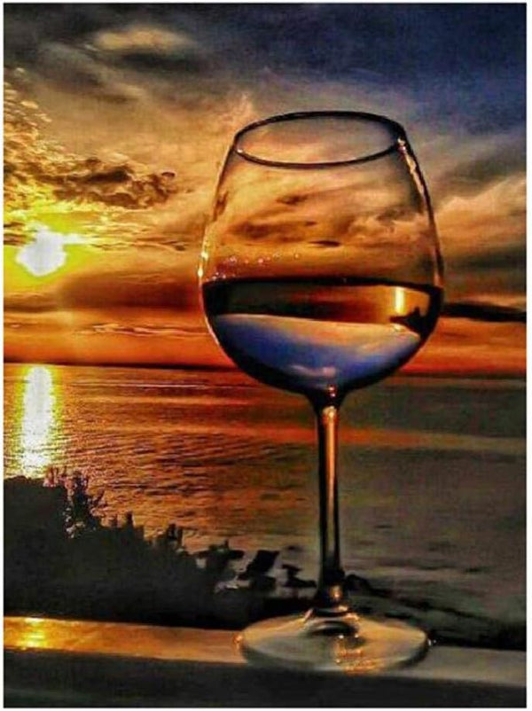 najiaxiaowu Adult Puzzles 1000 Pieces - DIY Sunset Sea Wine Glass Wooden Puzzles Children and Elderly Puzzles Modern