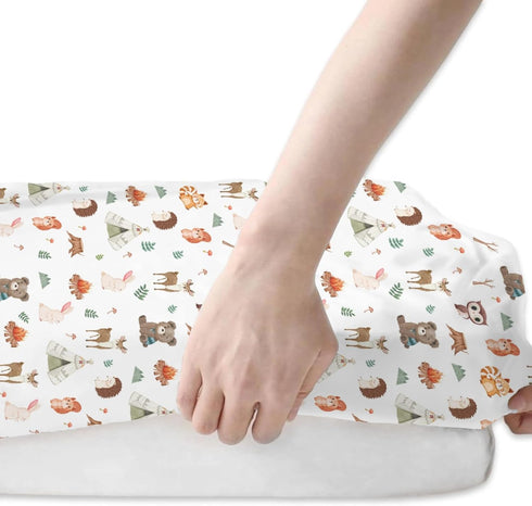ZoUbqchY 52x28In 2 Pack Camping Animals Baby Crib Sheets for Boy Girl Bear Deer Raccoon Squirrel Bunny Hedgehog Owl