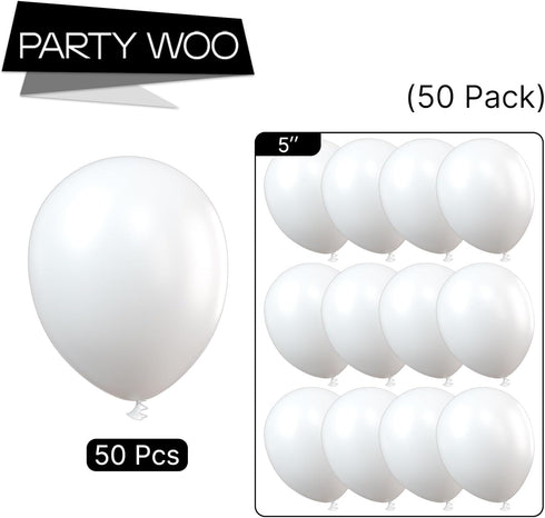PartyWoo Balloons, 50 pcs 5 Inch Matte White Balloons for Balloon Garland or Arch, Party Decorations, Wedding, Neutral