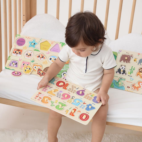 9 Pack 3 4 5 3-5, Set, GRINNNIE Montessori Toddler Puzzle for Years Old, Wooden Learning Puzzle for Toddlers Animal