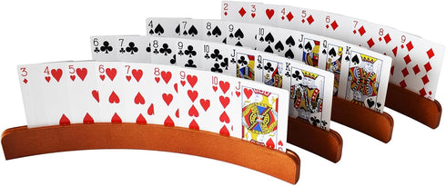 Yuanhe Wooden Playing Card Holders - Curved Card Game Tray Rack, Set of 4