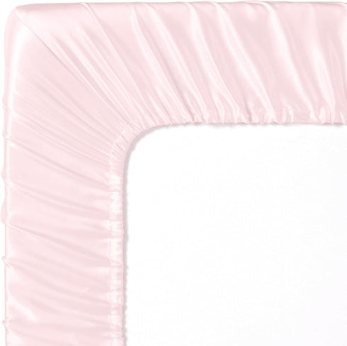 2 Pack, 28 52 8 Inch Entisn Satin Crib Sheets x x Soft Fitted Crib Mattress Sheets for Baby Girls, Baby Pink and Light