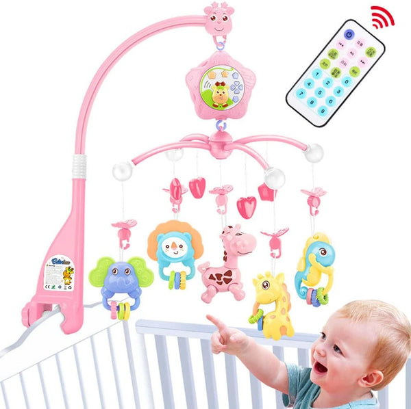 Caterbee Baby Crib Mobile for Pack and Play, Crib Toys with Light and