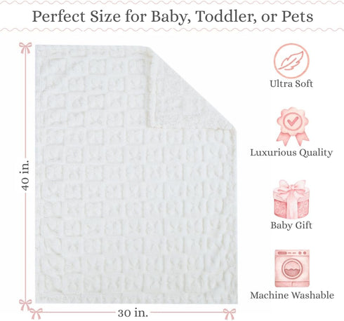 30x40 Cozy Belle Bow Baby Blanket Ultra Soft Fleece Bow Blanket for Gender Reveal, Baby & Pet Stroller Blanket