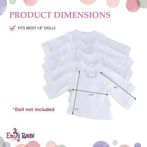 18 Inch 5-Pack 18" Emily Rose Doll Clothes Value Basics Bright White Long Sleeved T-Shirts Tees for Party Gift Crafting