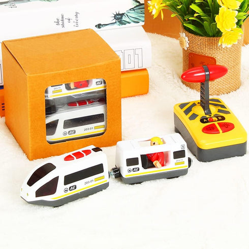 Battery Operated Wooden Train Set Accessories, Remote Control Locomotive Train Vehicles for Wood Tracks, Fits All Major