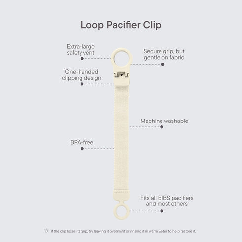 0+ BIBS Loop Pacifier Clip - Sleek, Secure One-Handed Operation, Fits All BIBS and Most Brands, Machine Washable, Slim