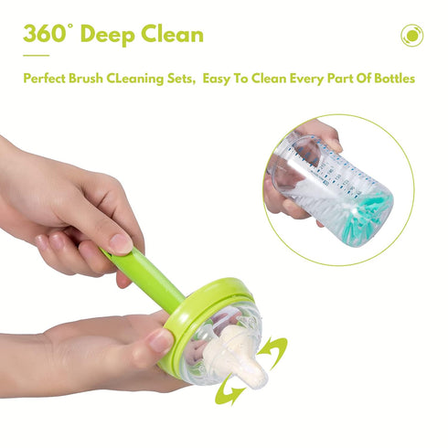CAREBABYMORE Set Baby Bottle Brush with Nylon Nipple Cleaner, Sponge & Straw Brushes (Blue)