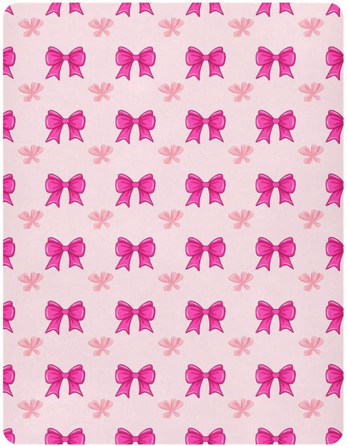 SDMKA 27x39 Inch Pink Bows Crib Sheets for Boys Girls - Portable Microfiber Fitted Crib Sheet for Playard and Mini Crib