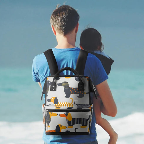 Hsnar Backpack Cartoon Geometric Dog Waterproof Diaper Bag Large Capacity Baby Bag with Stroller Straps, Multi-Pocket