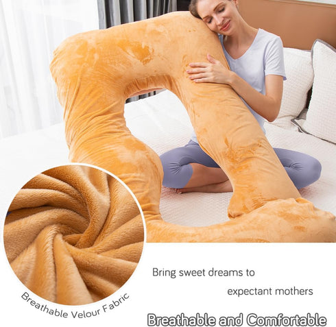 60 Inch Extra Large U-Shaped Pregnancy Pillow - Maternity Support for Sleeping (Brown)