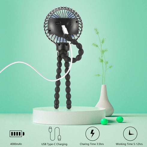 snawowo Mini Handheld Personal Portable Fan, Baby Stroller Fan, Car Seat Fan, USB or Battery Powered, with Flexible