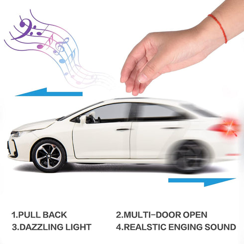 BDTCTK Compatible 1:32 Corolla Model Car, Zinc Alloy Pull Back Toy Car with Sound and Light for Kids, White