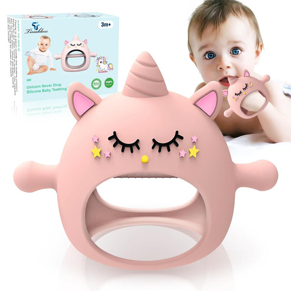 Teething Toys for Babies 6-12 Months, Tinabless Unicorn Never Drop Silicone Teether
