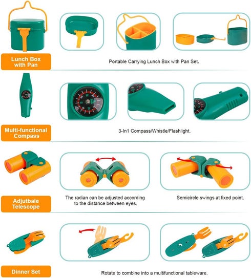 Kids Camping Set with Tent - Meland Toddler Toys for Boys, Campfire, Indoor Outdoor Pretend Play (Green)