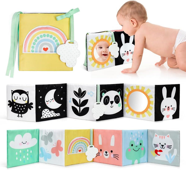 OKOOKO Black and White Baby Book, High Contrast Soft Toy for 0-6 Months, Tummy Time Crib Stroller Montessori