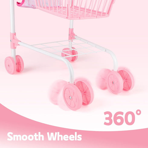 Set,Pretend 2 1 deAO Kids Shopping Cart Play Food and Shop Accessories, in Kids Grocery Trolley with Front Doll Seat