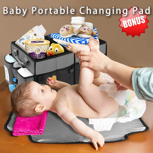 Collapsible Trunk Organizer & Diaper Changing Station, Baby Diaper Caddy Organizer with Movable Dividers, Easy-to-Reach