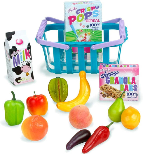 14 Set 18'' Sophia's Piece Grocery Basket, Produce and Food for Dolls, Multicolor