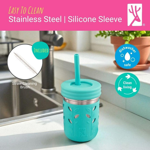 10oz 4 Pack Elk and Friends Stainless Steel Kids + Toddler Drinking Cups | The Original Mason Jar with Sleeves + Lids |