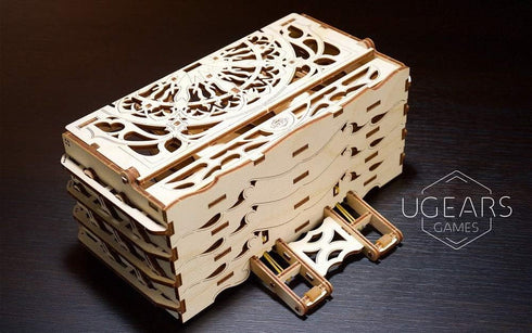 UGears 3D Puzzle Wooden Card Holder for 12 Sets of Playing Cards - Unique Mechanical Devices for Board Games