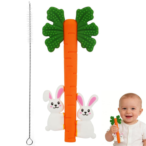Store Fu Easter Bunny Carrot Hollow Teether Tube Chew Straw Sensory Toy for