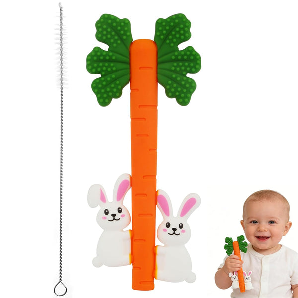 Store Fu Easter Bunny Carrot Hollow Teether Tube Chew Straw Sensory Toy for