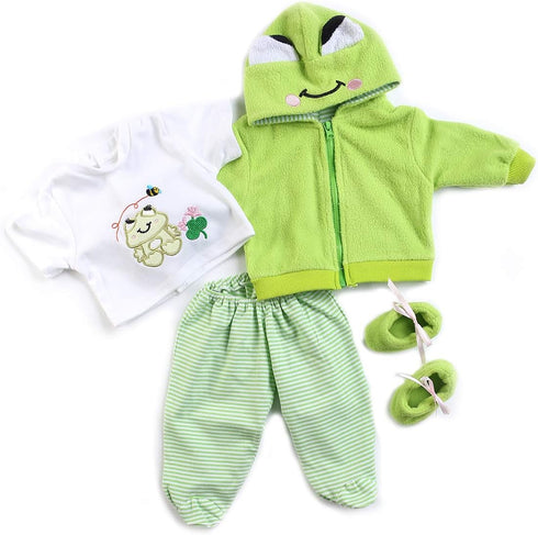 Reborn Baby Girl Boy Dolls Clothes - 4 pcs Sets for 22 Inch Dolls, Green Frog Outfit Accessories
