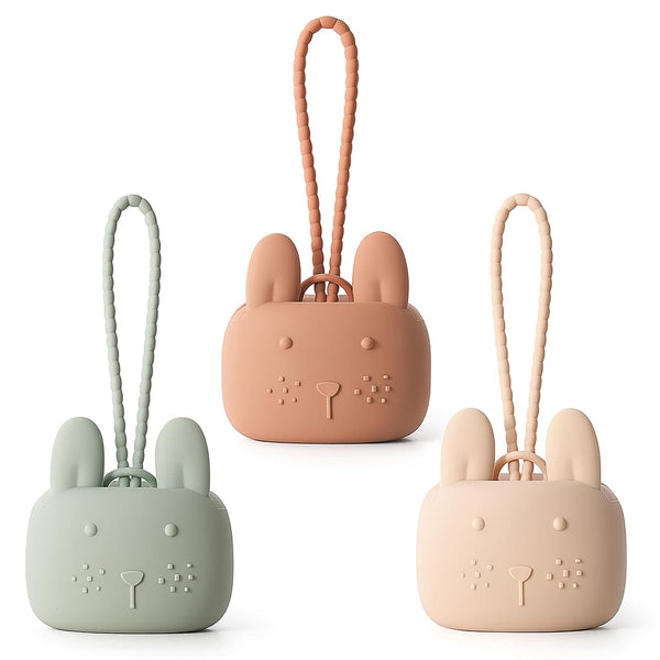 ROCCED Pacifier Holder Case Silicone Bunny Design Pacifiers Pouch with Soft Silicone