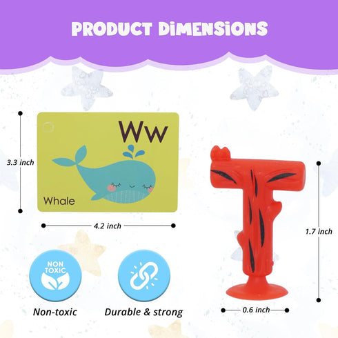 Alphabet Letters Learning Suction Toys: ABC Silicone Baby Bath Toys for Toddlers 1-3, Educational Montessori Sensory