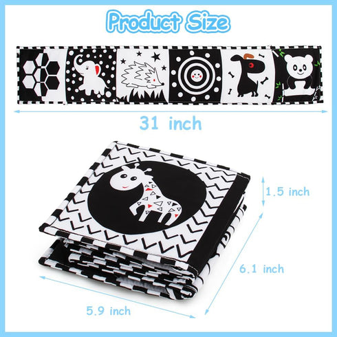 Black and White High Contrast Soft Book for Babies 0-12 Months - Early Education Infant Tummy Time Sensory Toys