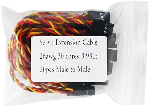 20pcs Male to Male Plug Twisted Wiring 100mm 10cm 3.93inch 26AWG 30 Cores RC Servo Extension Lead Cable