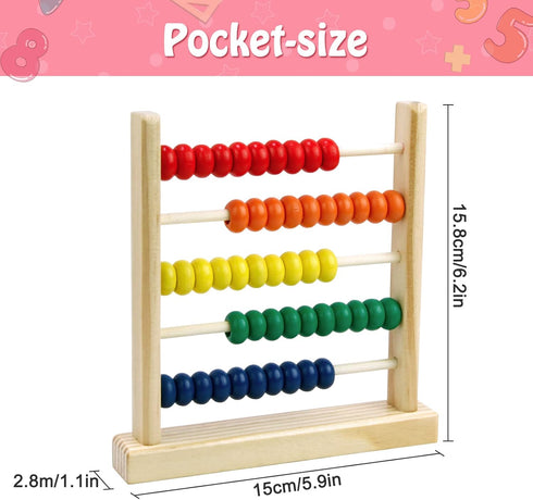 Wooden Abacus for Kids Math - 50 Beads Counting Toy, Multi-Color Counters for Preschool Learning & Development
