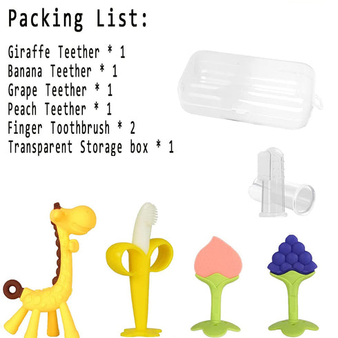 Baby Teething Toys 3-6 Months - Silicone Teether Freezer BPA Free, Giraffe and Banana Finger Toothbrush for Infants
