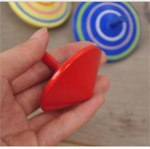 6 Pcs Set of Handmade Painted Wood Spinning Tops, Educational Toys for Kindergarten