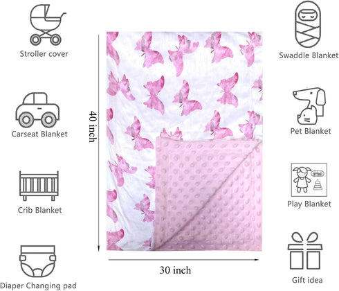 Citihomy 30x40Inch Baby Blanket for Girls Butterfly Pink Minky Super Soft Double Layer Receiving Blanket with Dotted