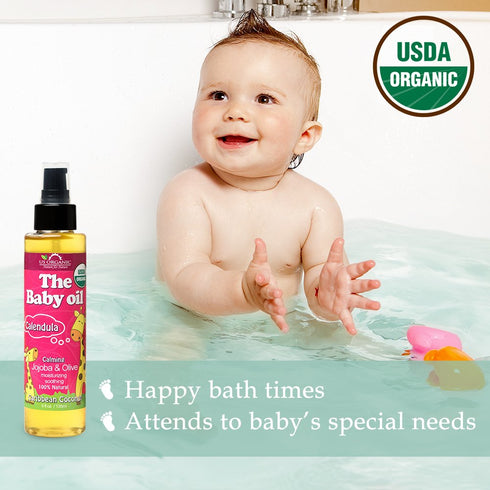 US Organic Baby Oil with Calendula, Smooth Caribbean Coconut, 135ml, Certified Organic by USDA