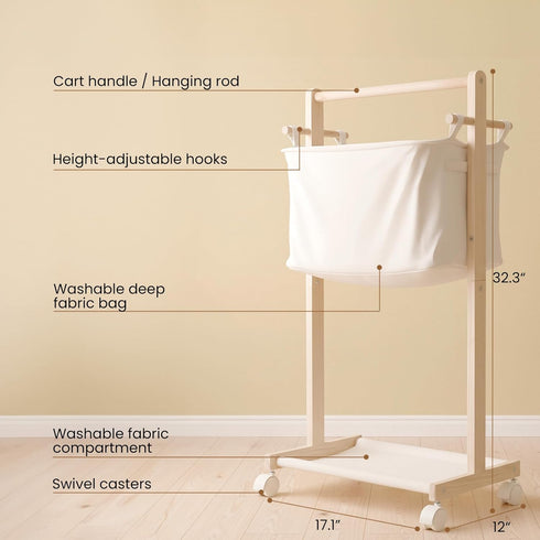 Woodtoe Baby Diaper Caddy Cart with Movable Storage Organizer, Natural Newborn Nursery Essentials, Mobile Utility Cart