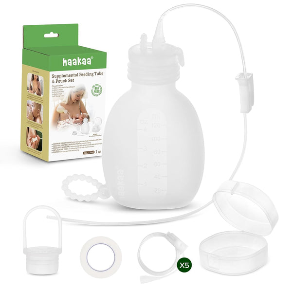 Haakaa Silicone Supplemental Feeding Tube & Pouch Set Breastfeeding Assistance Kit for