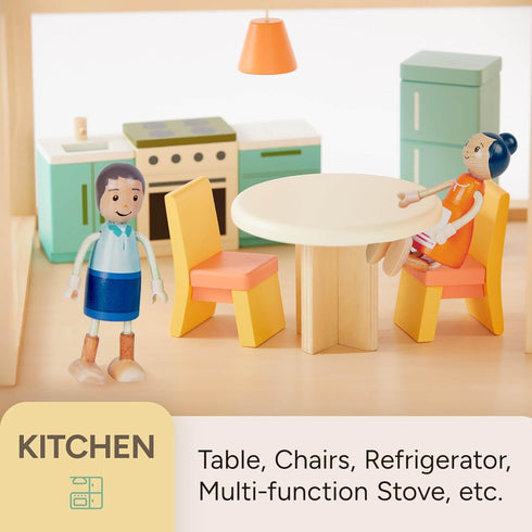 Giant Wooden Dollhouse Furniture Set, 26 Pcs for Kitchen, Living Room, Bedroom, Bathroom, Babyroom, Candy Accessories