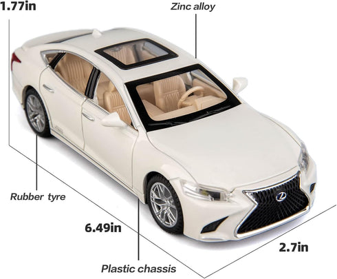 BDTCTK 1/32 Model Car Compatible for Lexus Ls500h, Zinc Alloy Pull Back Toy with Sound and Light, White Gift for Kids