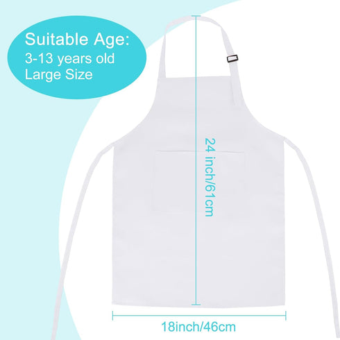 10 Pack Kids Apron Adjustable Children Apron with 2 Pockets Children Chef Painting Aprons for Cooking Baking Painting Crafts Making (White)