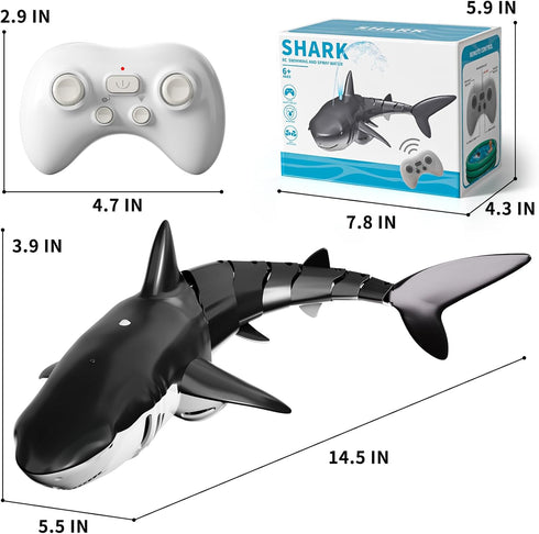 2.4GHz 1:18 Swimming 4 5 6 7 Remote Control Shark Toy for Pool, Scale High Simulation RC Shark with Light & Spray