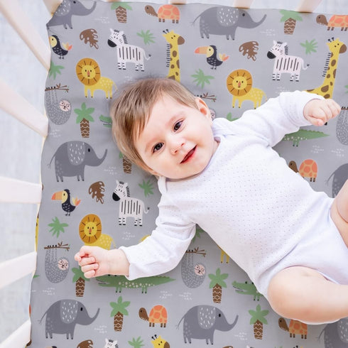 FIGEPO 4 Pack Set (Pack Safari Jungle Animals Neutral Unisex Fitted Nursery Baby Sheets Toddler Mattress Sheets