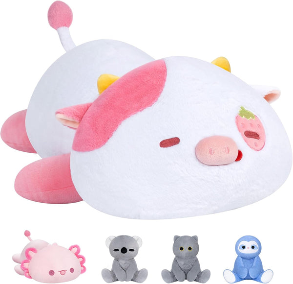 Weighted Stuffed Animals 4.0 Lbs, Weighted Strawberry Cow Plush, 23 inch Cow Weighted Pillow for Kids