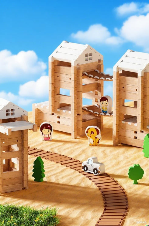 DivnPorc 105Pcs Set 3-8,Preschool Wooden Building Blocks Construction for Kids Ages Learning Toys for Toddlers, Boys
