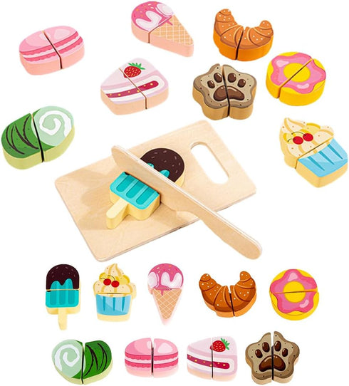 Embosomitr Ice Cream Toy 12PCs Wooden Cake Toy Cutting Play Set Pretend Food