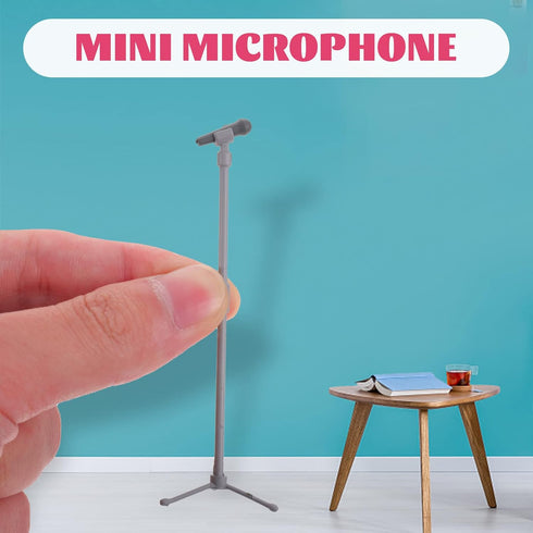 LUOZZY 2 Sets Miniature Musical Instruments, Mini Electric Guitar and Fake Microphone Set, 1/12 Scale Dollhouse