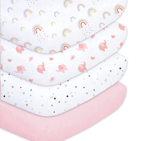 Plushii Crib Sheets for Baby Girls 4 Pack, 28"x 52" Extra Soft