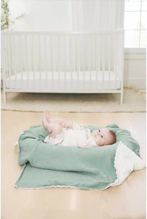 Konssy Baby Blankets for Unisex Boys Girls, Super Soft Nursery Minky Blankets with Muslin Cotton Front